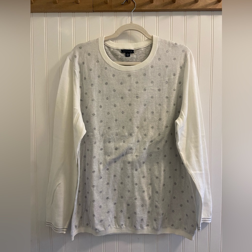 Tommy Hilfiger Lightweight White Grey Polka Dot Preppy Crew Neck Sweater XXL
